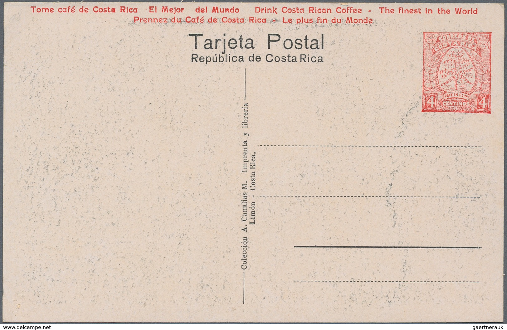 Costa Rica: 1923, Pictorial Stat. Postcard 4c. Red 'Coffee Plant' With Red Advert. 'Drink Costa Rica - Costa Rica