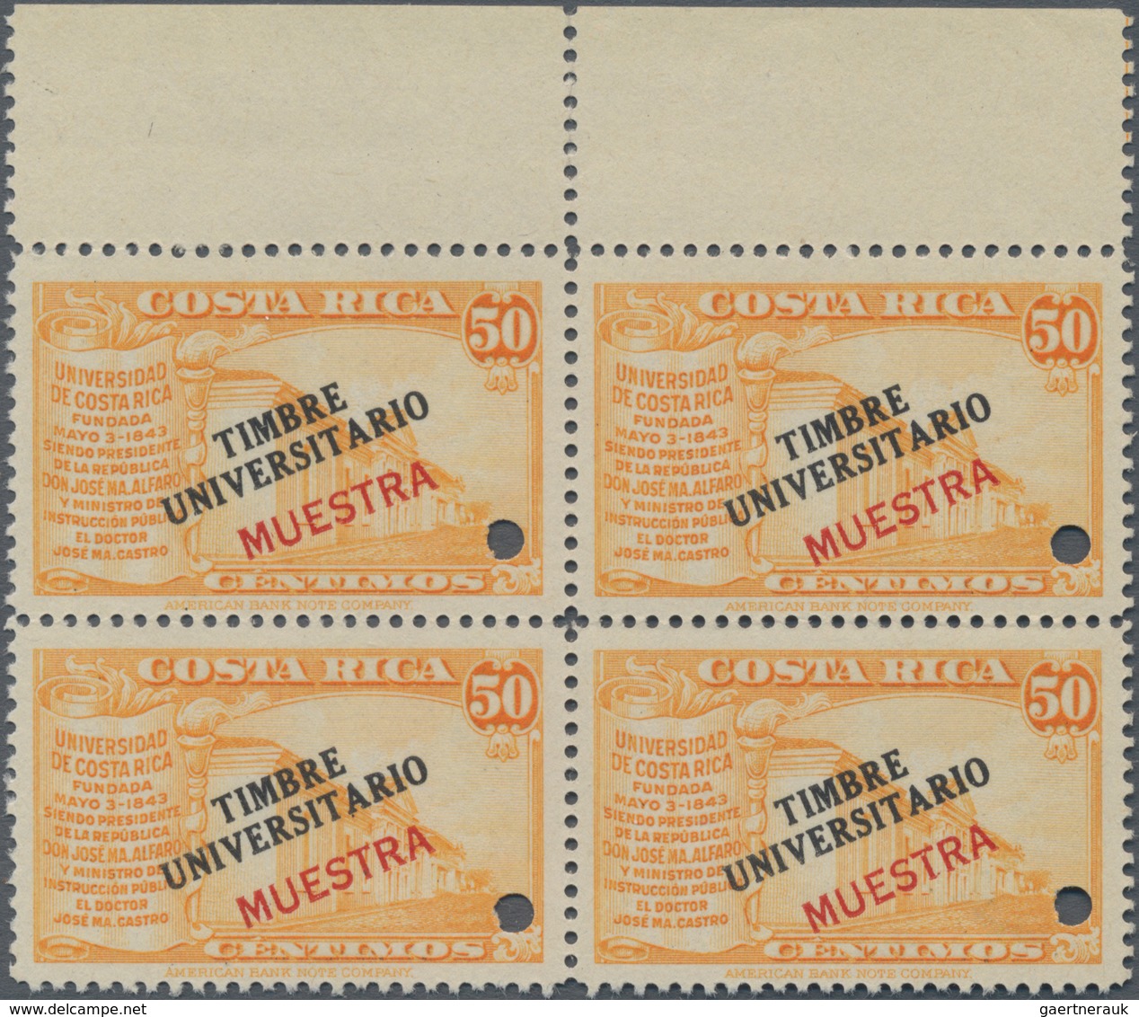 Costa Rica: 1941, National University Two Stamps In Unissued Colours With 5c. Carmine And 50c. Yello - Costa Rica