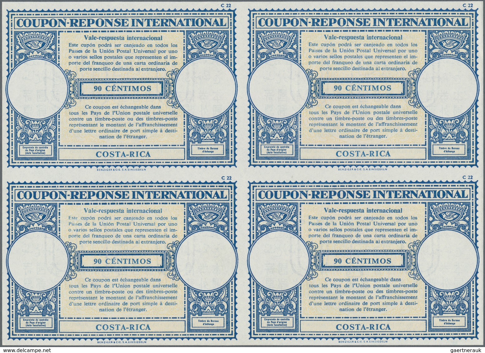 Costa Rica: 1961, November. International Reply Coupon 90 Céntimos (London Type) In An Unused Block - Costa Rica