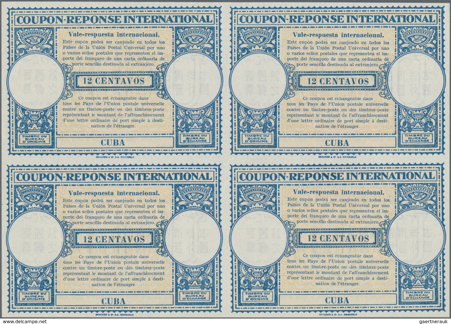Cuba: 1951, November. International Reply Coupon 12 Centavos (London Type) In An Unused Block Of 4. - Other & Unclassified
