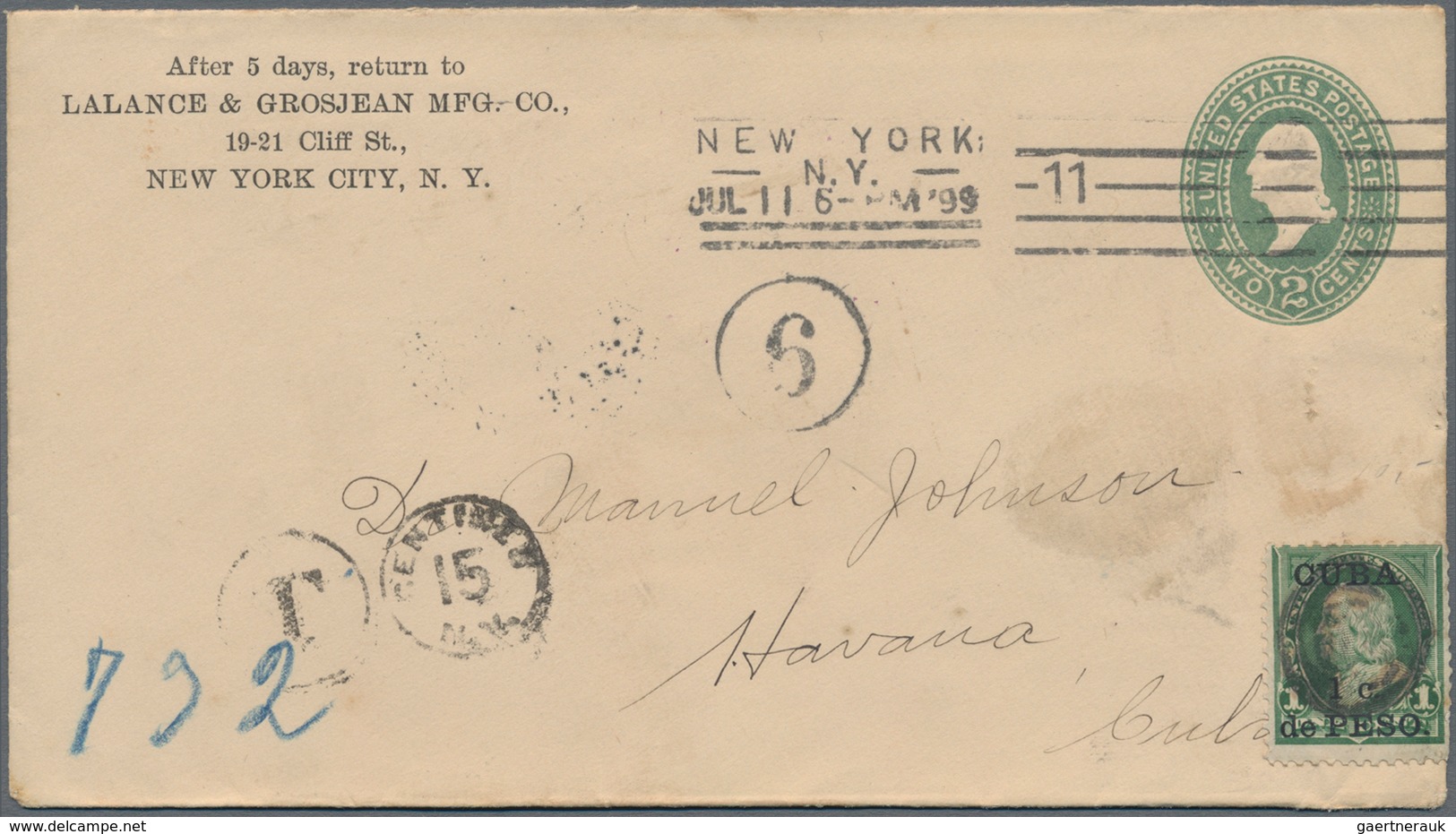 Cuba - Amerikanische Besetzung Puerto Principe: 1899, "CUBA 1 C De PESO" On Franklin 1 C Green Used - Briefe U. Dokumente