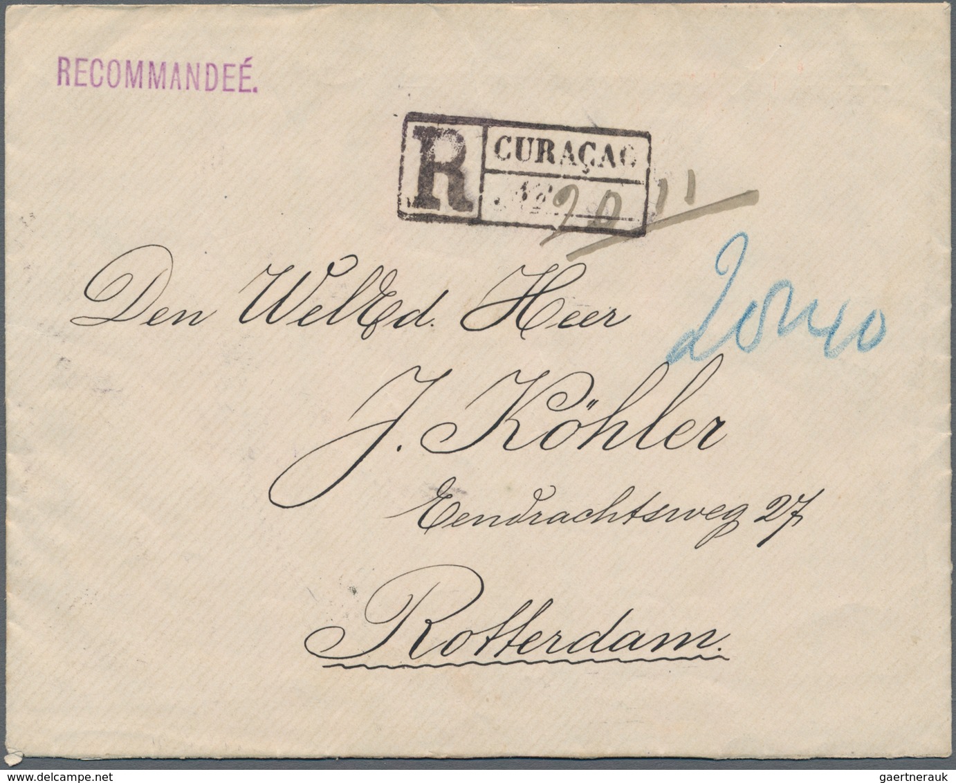 Curacao: 1891, Registered Cover With Multiple Franking 25x3 Cent Lightbrown On Reverse, The Right Po - Curacao, Netherlands Antilles, Aruba