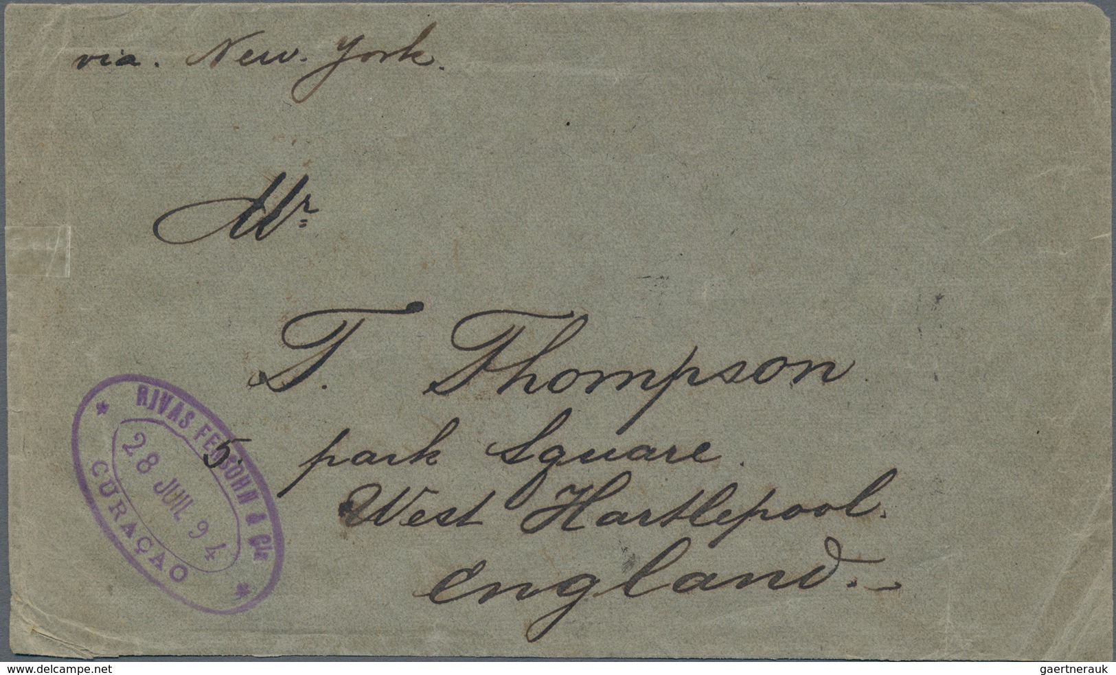 Curacao: 1894, Commercial Letter With Unusual Franking Of 11x1 Cent Grey And 7x2 Cent Violet Sent To - Curazao, Antillas Holandesas, Aruba