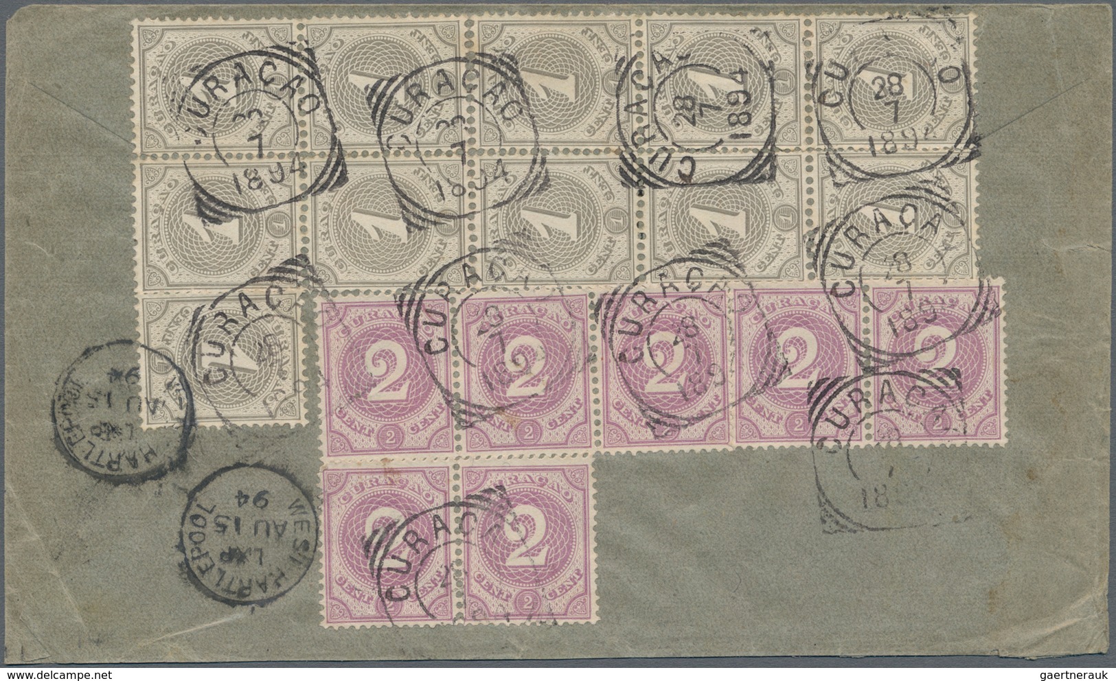 Curacao: 1894, Commercial Letter With Unusual Franking Of 11x1 Cent Grey And 7x2 Cent Violet Sent To - Niederländische Antillen, Curaçao, Aruba