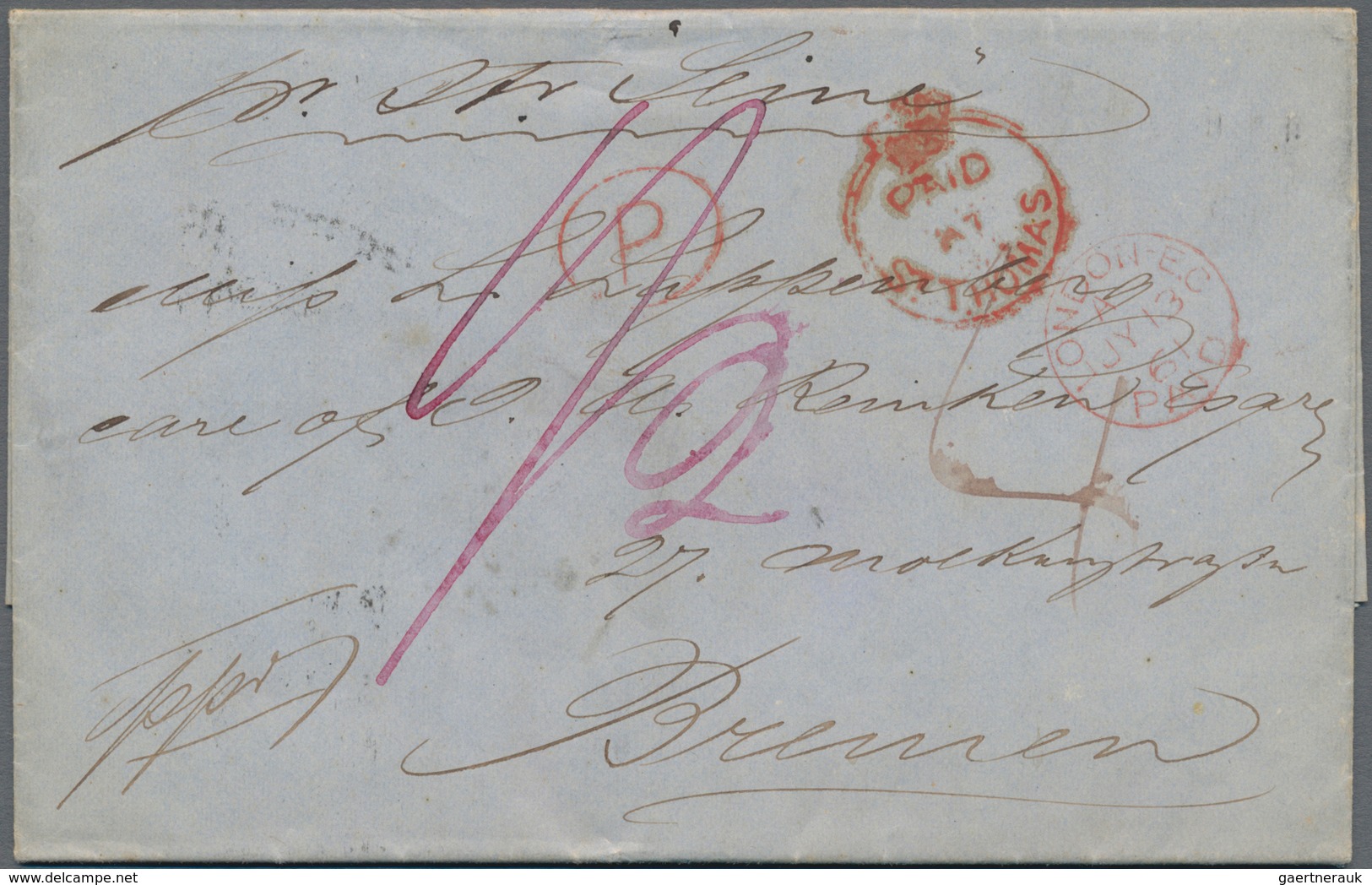 Dänisch-Westindien - Vorphila: 1861, Full Entire Letter With B/s English Cancel "ST. THOMAS JN 29 18 - Denmark (West Indies)