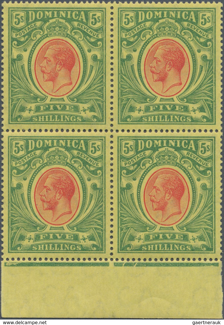 Dominica: 1914 KGV. 5s. Bottom Marginal Block Of Four, Mint Never Hinged, Fresh And Very Fine. (SG F - Dominica (1978-...)