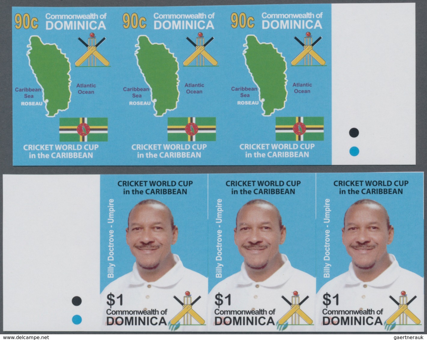 Dominica: 2007, Cricket World Cup Set Of Two In Horizontal IMPERFORATE Strips Of Three From Left Or - Dominica (1978-...)