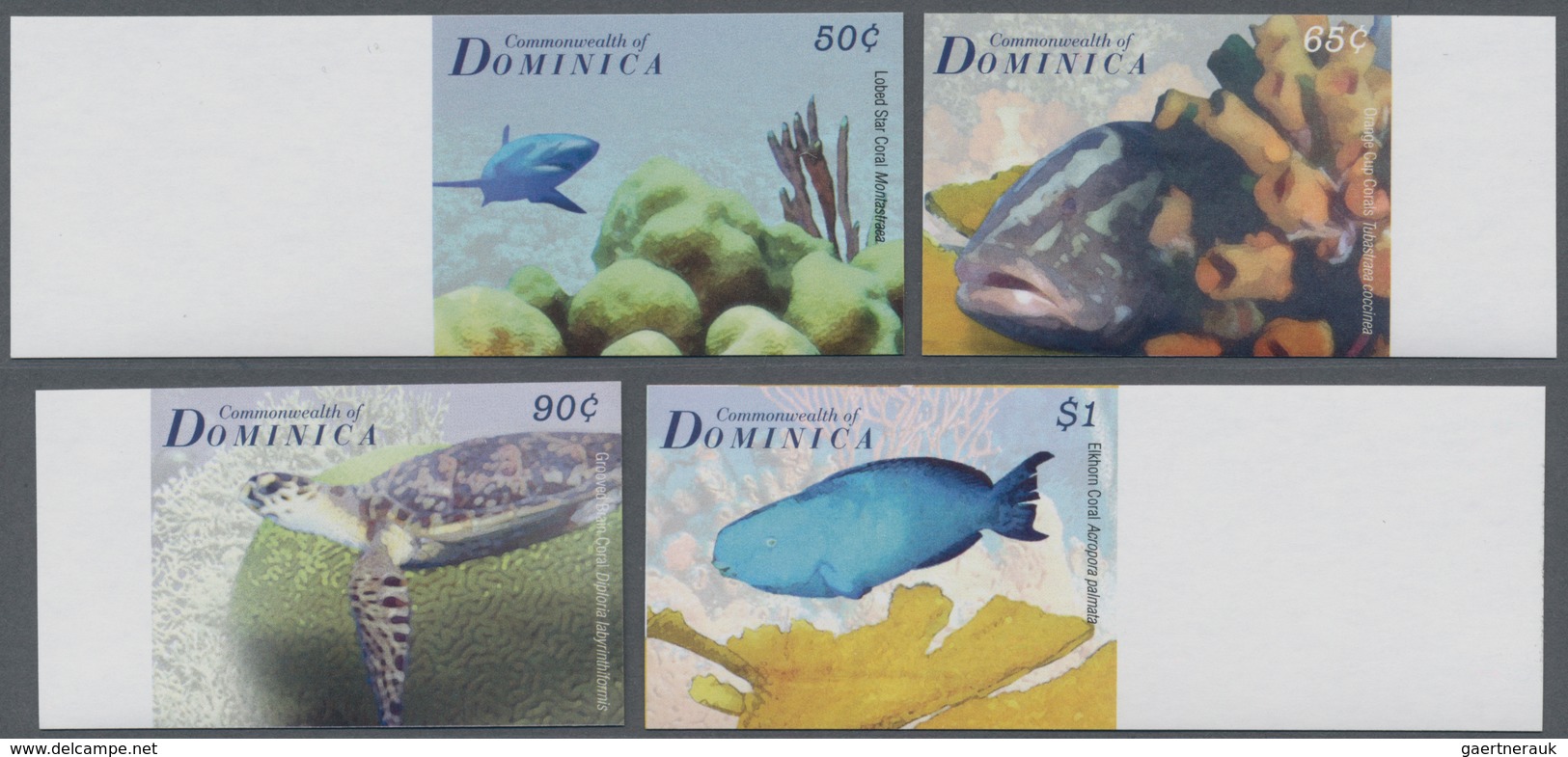 Dominica: 2009, Sea Animals (fishes With Shark, Turtle) Complete IMPERFORATE Set Of Four From Left O - Dominica (1978-...)