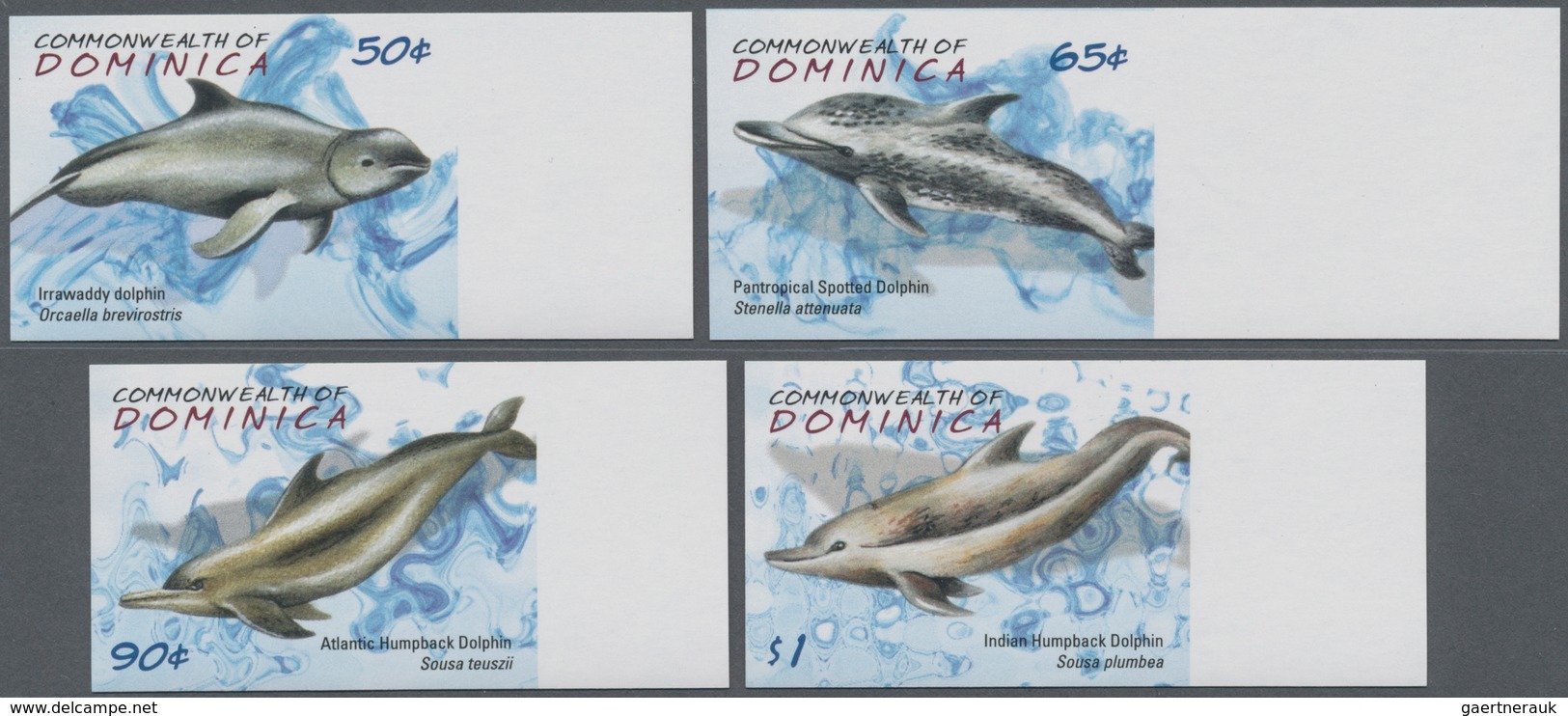 Dominica: 2009, Dolphins Complete IMPERFORATE Set Of Four From Right Margins, Mint Never Hinged And - Dominica (1978-...)