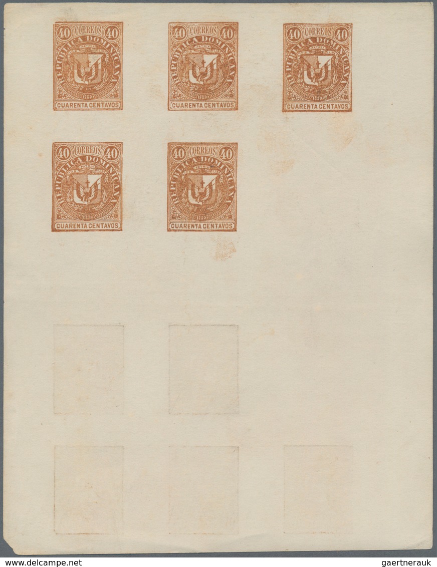 Dominikanische Republik: 1880, Definitives Coat Of Arms, Three Proof Sheets With Ten Stamps Each: 5c - Dominican Republic