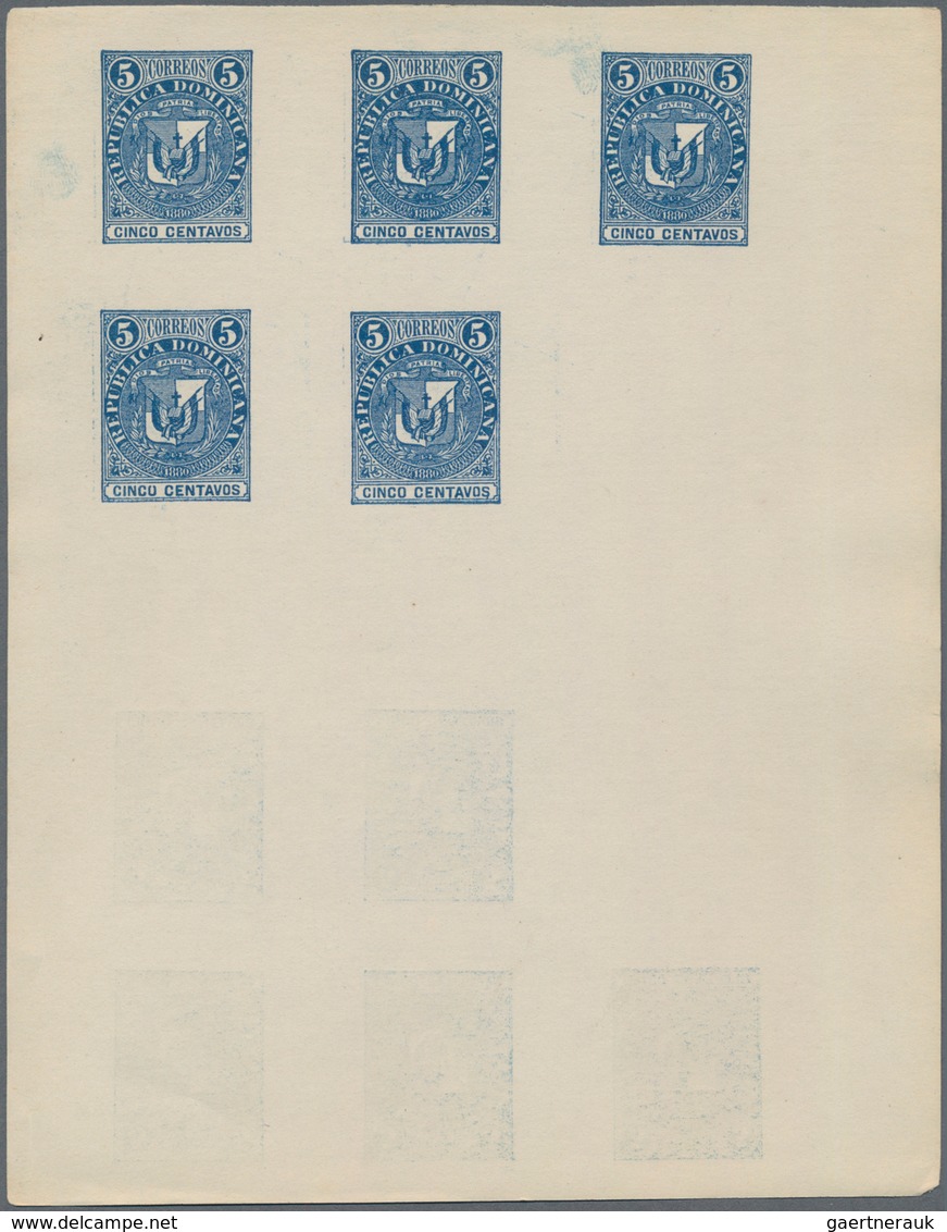 Dominikanische Republik: 1880, Definitives Coat Of Arms, Three Proof Sheets With Ten Stamps Each: 5c - Dominican Republic