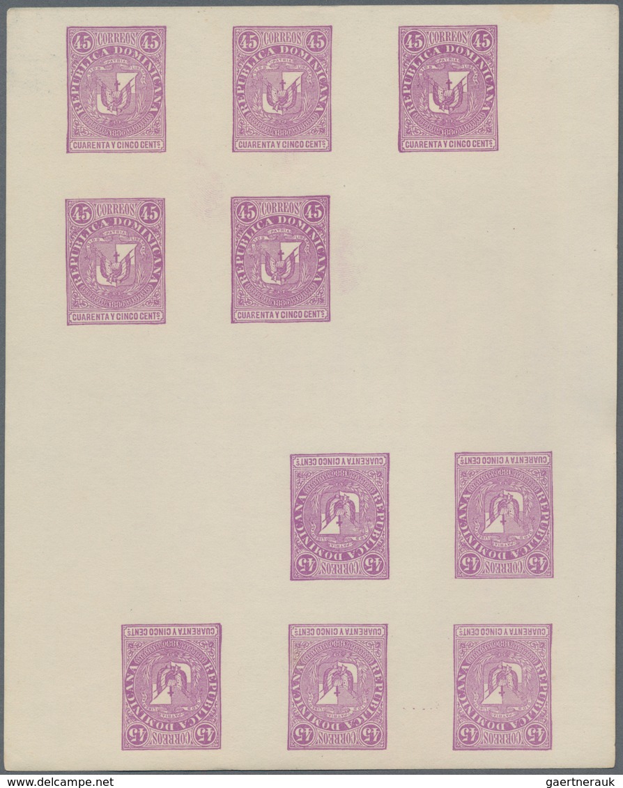 Dominikanische Republik: 1880, Definitives Coat Of Arms, Three Proof Sheets With Ten Stamps Each: 5c - Dominikanische Rep.