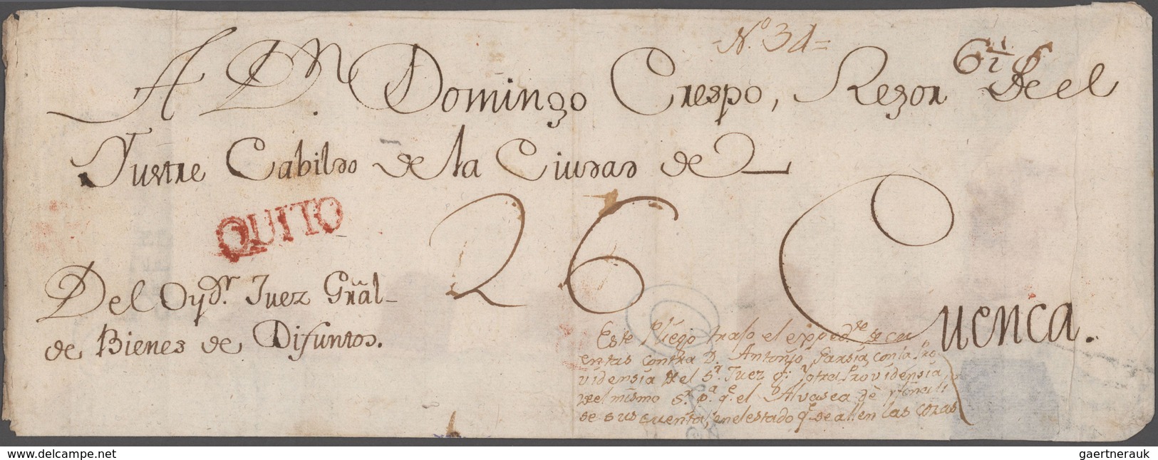 Ecuador: 1790's - Spanish Colonial Period: Document Sent From Quito To Cuenca Bearing "QUITO" Handst - Ecuador