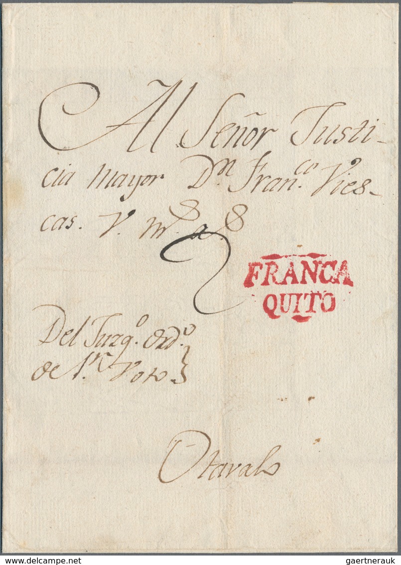 Ecuador: 1807 Viceroyality New Granada: Judical Cover From Quito To Otavalo Bearing Red Handstamp "F - Ecuador