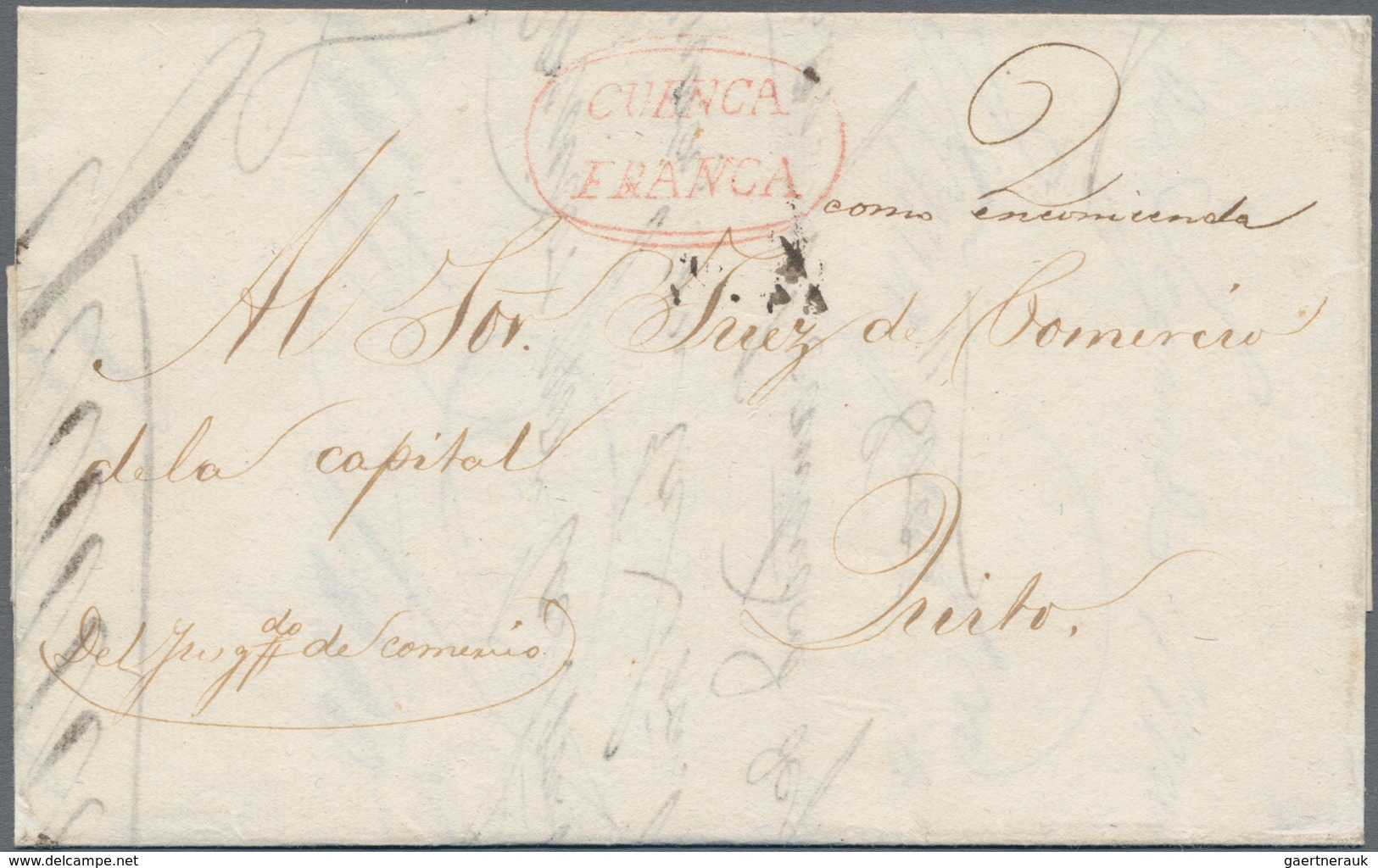 Ecuador: 1830's-1850: Four Covers/letters From CUENCA Bearing Different Oval Handstamps In Red, I.e. - Ecuador