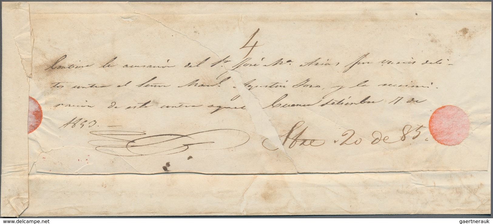 Ecuador: 1830's-1850: Four covers/letters from CUENCA bearing different oval handstamps in red, i.e.