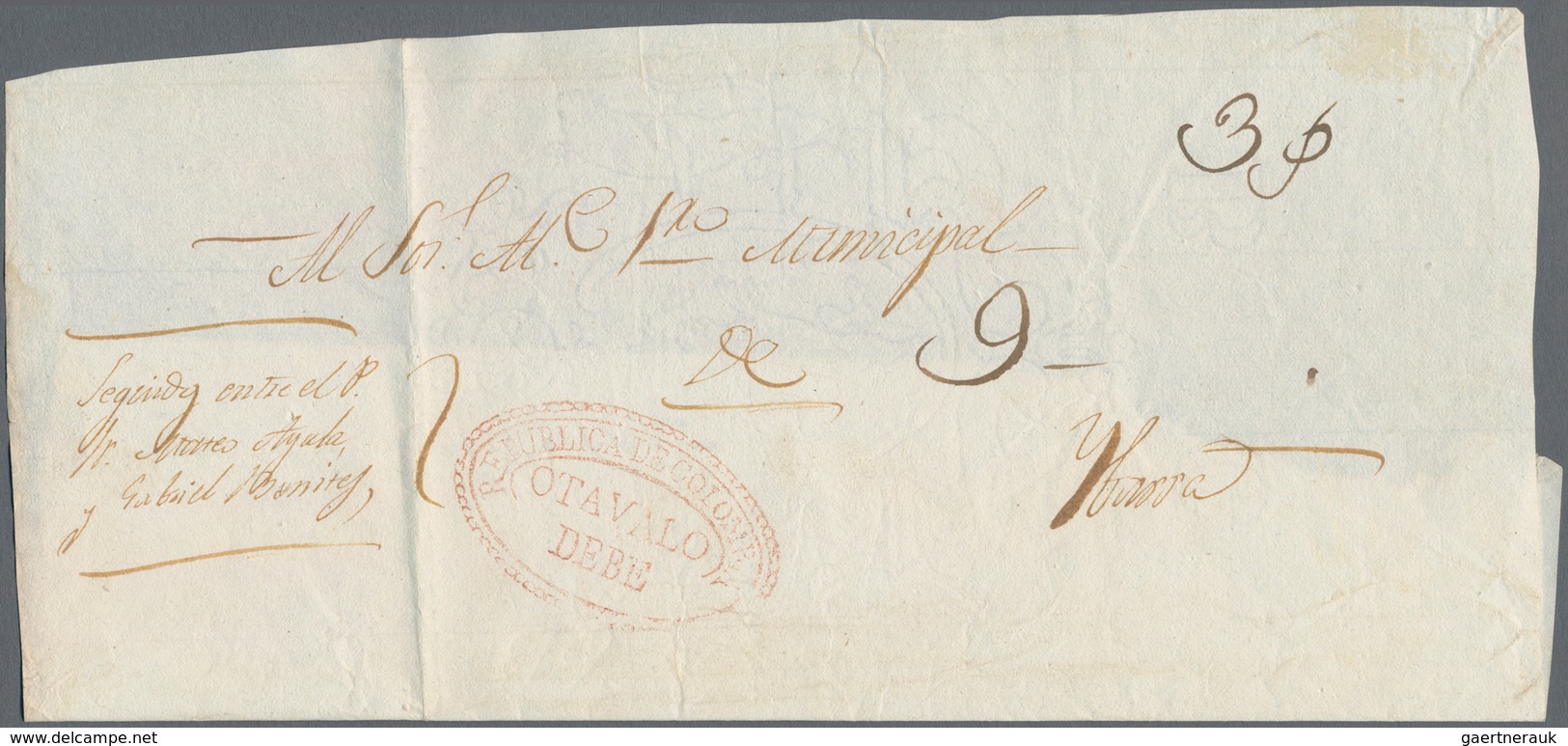 Ecuador: 1838/1850's OTAVALO: Three Covers/court Documents From Otavalo With Different Handstamps In - Ecuador