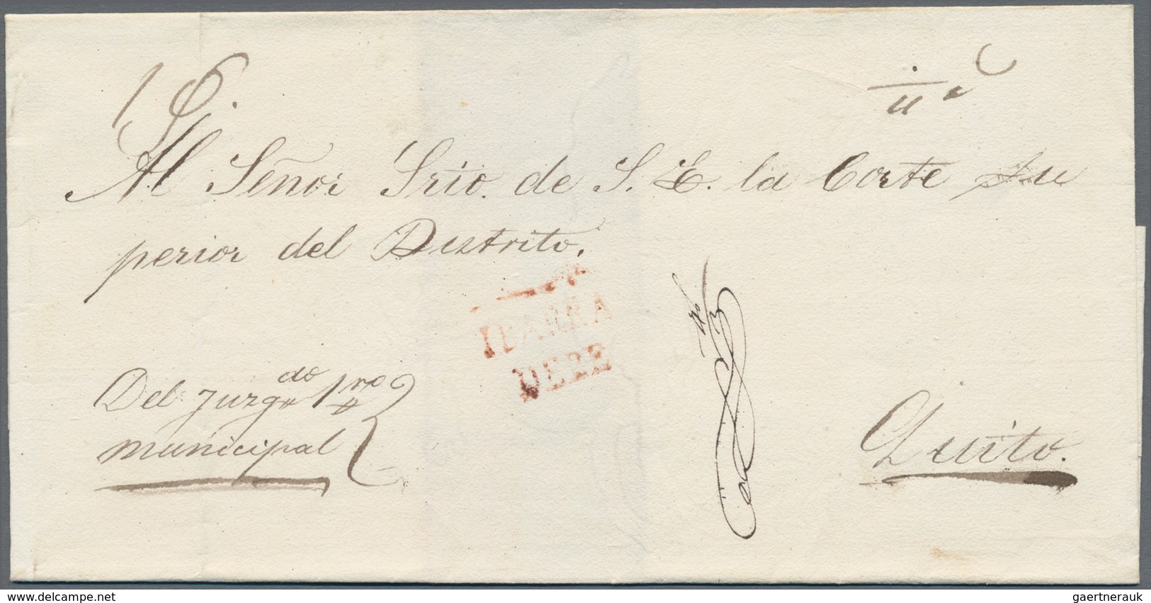 Ecuador: 1840's-50's ca.: Five covers from YBARRA to Quito with four different Ybarra handstamps in