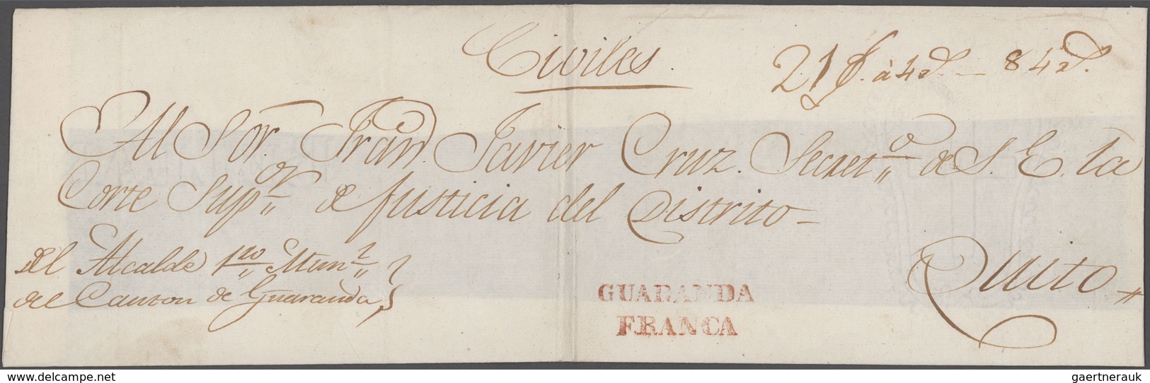 Ecuador: 1842/1857 GUARANDA: Two Court Covers From Guaranda To Quito, One Sent 1842 And Bearing Two- - Ecuador