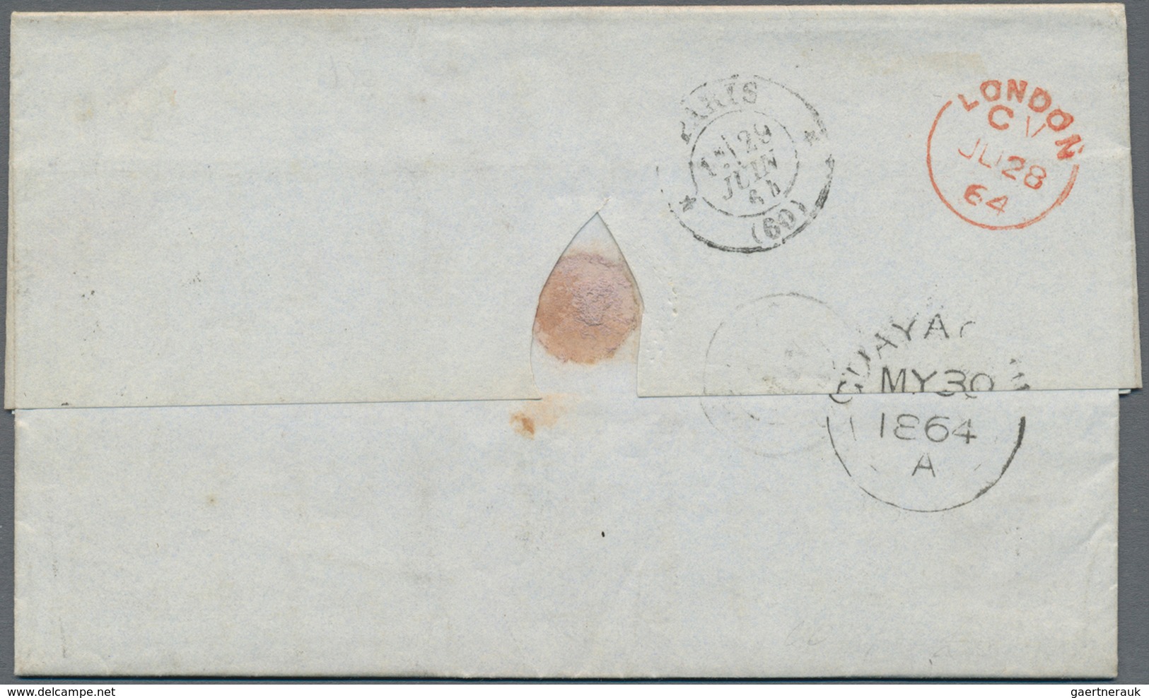 Ecuador: 1864 Entire From Guayaquil To Havre Via London And Paris, Bearing "GUAYAQUIL/MY 30/1864/A" - Ecuador