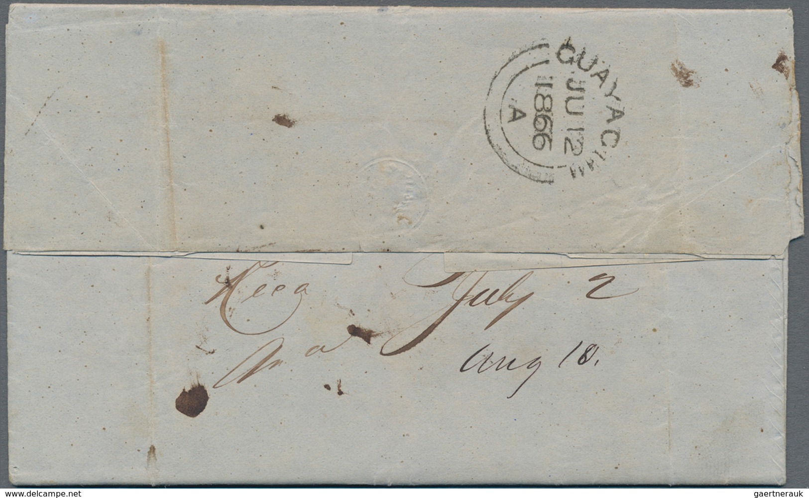 Ecuador: 1866 Entire Letter From Guayaquil To New York Via Panama, With "GUAYAQUIL/JU 12/1866/A" Des - Ecuador