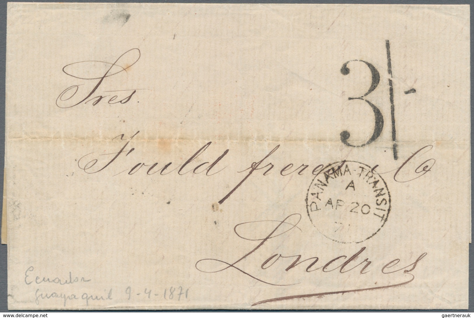 Ecuador: 1871 Folded Cover Sent From Guayaquil To London Via Panama, With '9 Apr 71' Despatch And Re - Ecuador