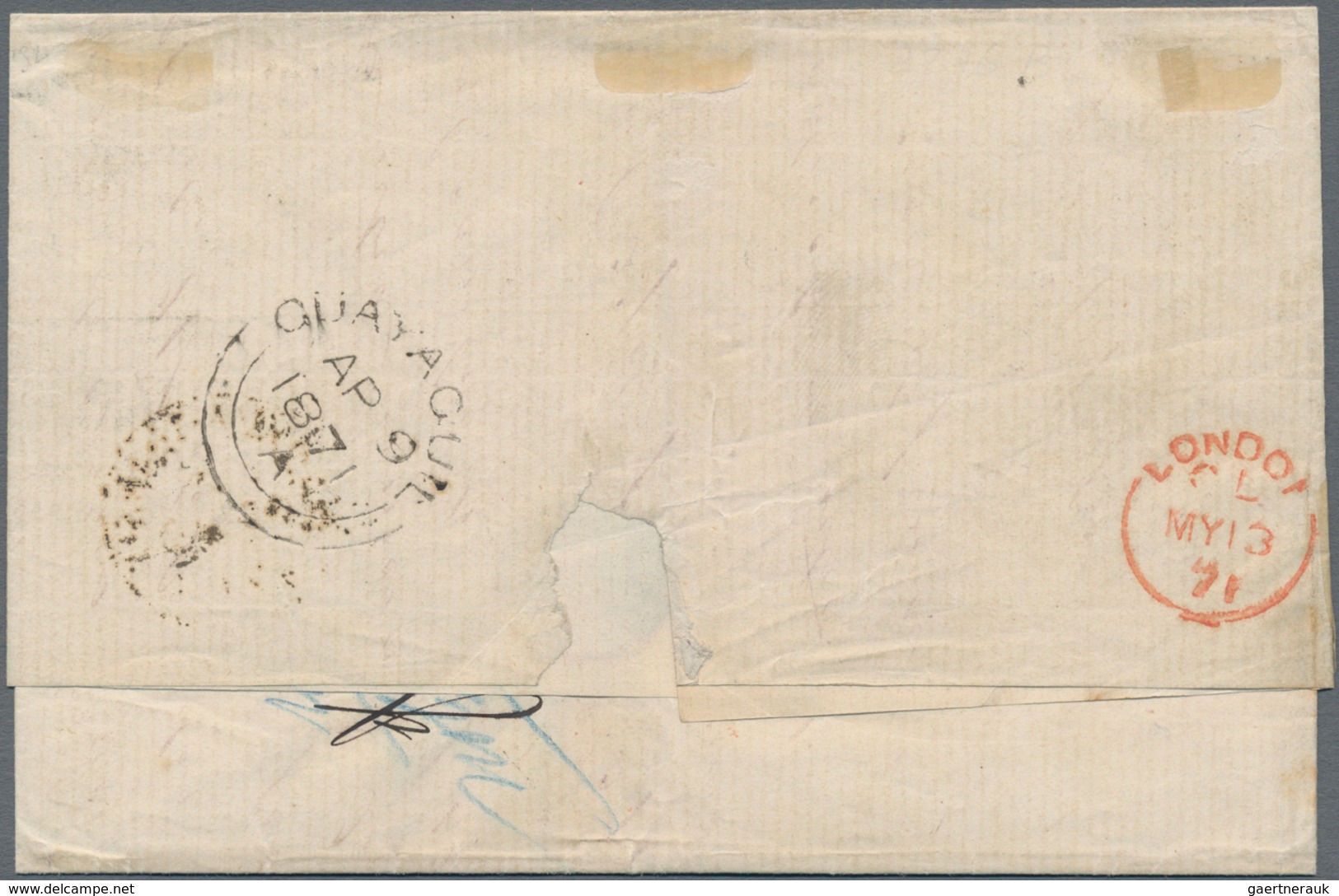 Ecuador: 1871 Folded Cover Sent From Guayaquil To London Via Panama, With '9 Apr 71' Despatch And Re - Ecuador