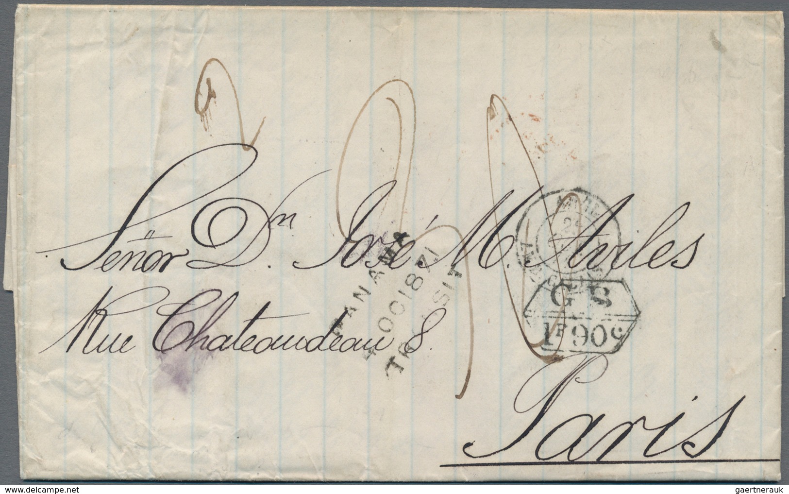 Ecuador: 1871 Folded Letter From Guayaquil To Paris Via Panama, London And Calais, With '25. Sep. 71 - Ecuador