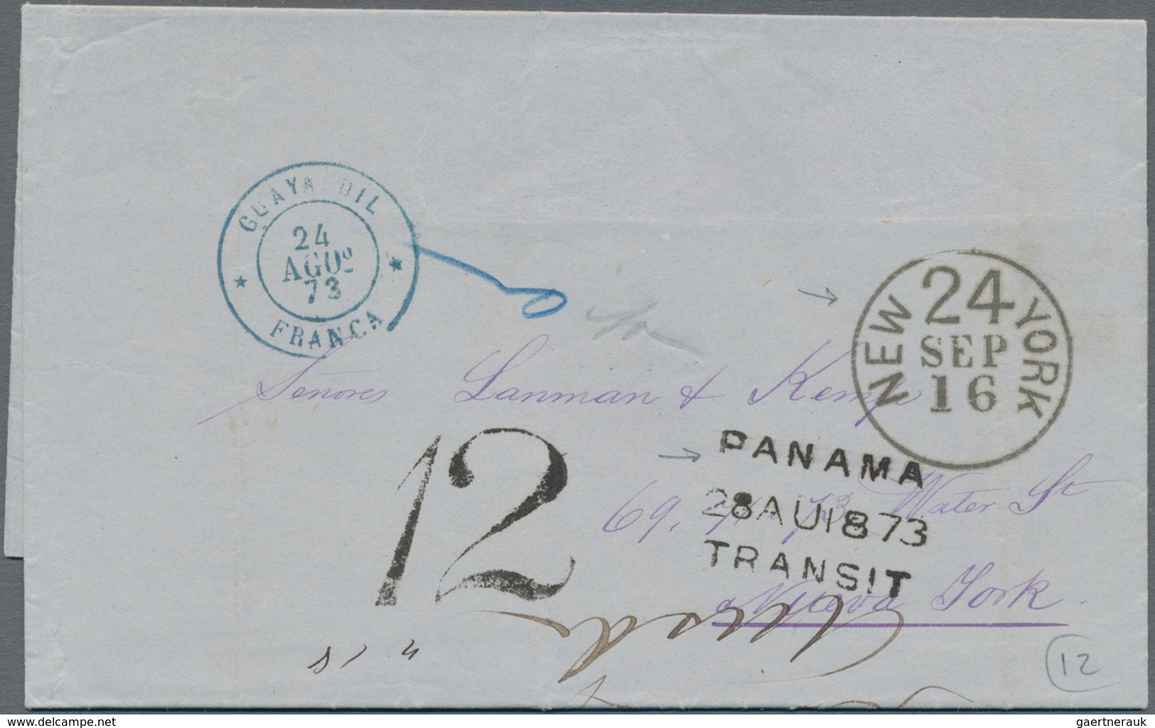 Ecuador: 1873 Entire Letter Sent From The ECUADORIAN POST OFFICE In GUAYAQUIL To New York Via Panama - Ecuador