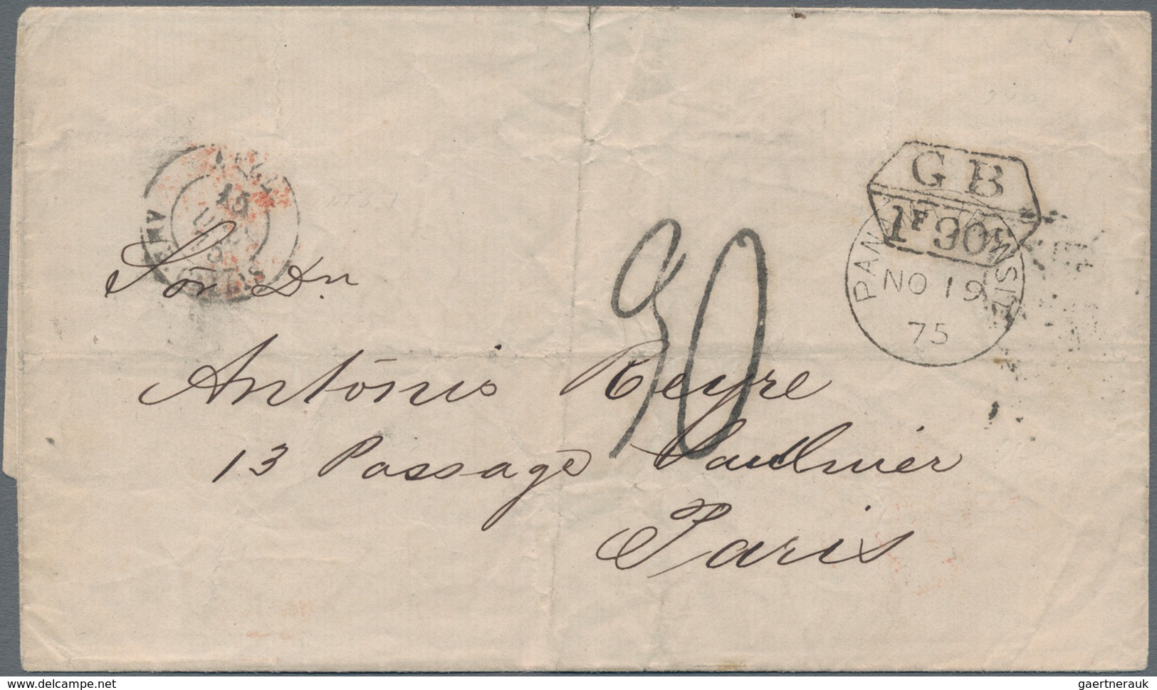 Ecuador: 1875 Folded Cover From Guayaquil To Paris Via Panama, London And Calais, With '13. Nov. 75' - Ecuador