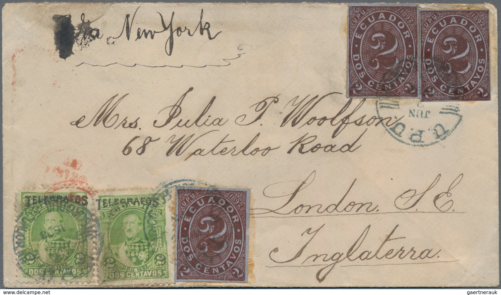 Ecuador: 1893, Three Imperforated Fiscal Stamps 2 C Redbrown On Bluish And 2x J.J.Flores 2 C Green W - Ecuador