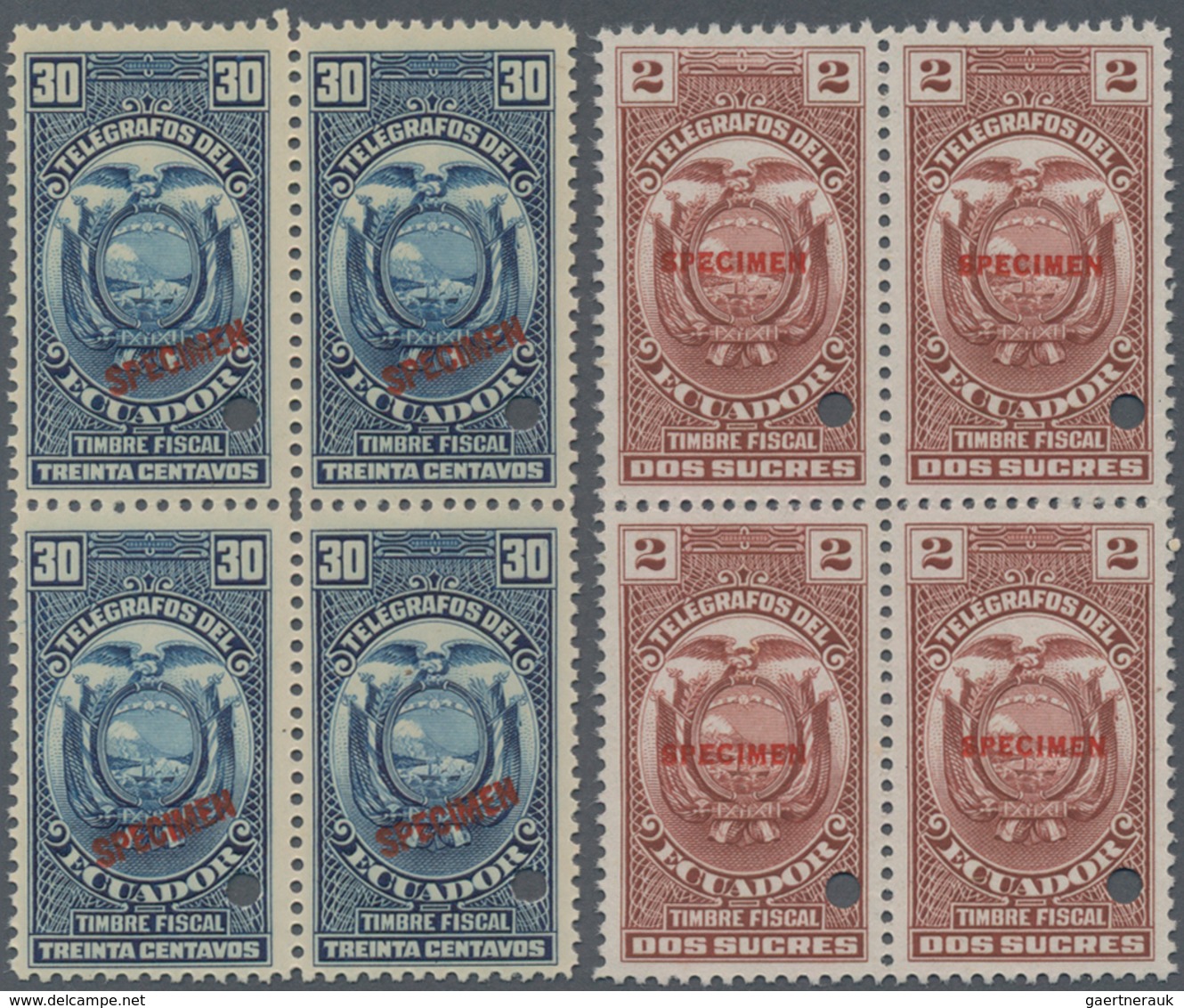 Ecuador: 1924 (ca.), Revenues Stamps 'TELEGRAFOS DEL ECUADOR' Four Different Stamps 1c. Yellow, 30c. - Ecuador