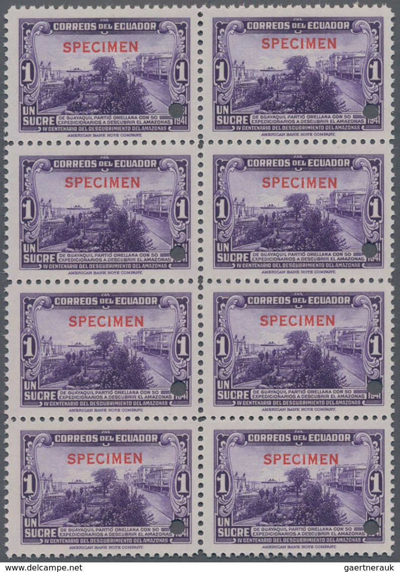 Ecuador: 1942, 400 Years Discovery Of Amazon 1s. Violet (City Of Guayaquil) With Punch Holes And Red - Ecuador