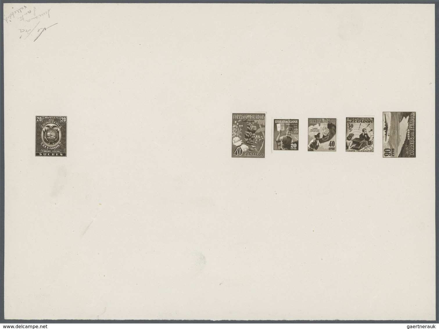 Ecuador: 1954/1955. Composite Sheet Bearing Color Proofs In BROWN For The Following Stamps: Definiti - Ecuador