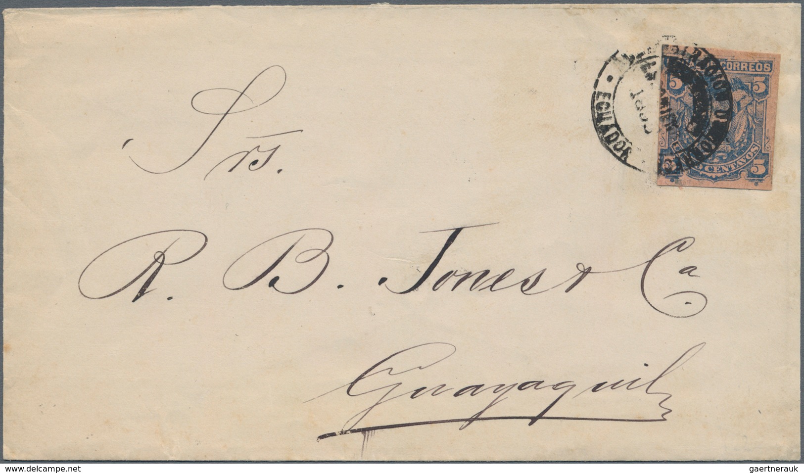 Ecuador - Ganzsachen: 1893, Cover Franked By Postal Stationery Cut-out Of A Postal Stationery Envelo - Ecuador