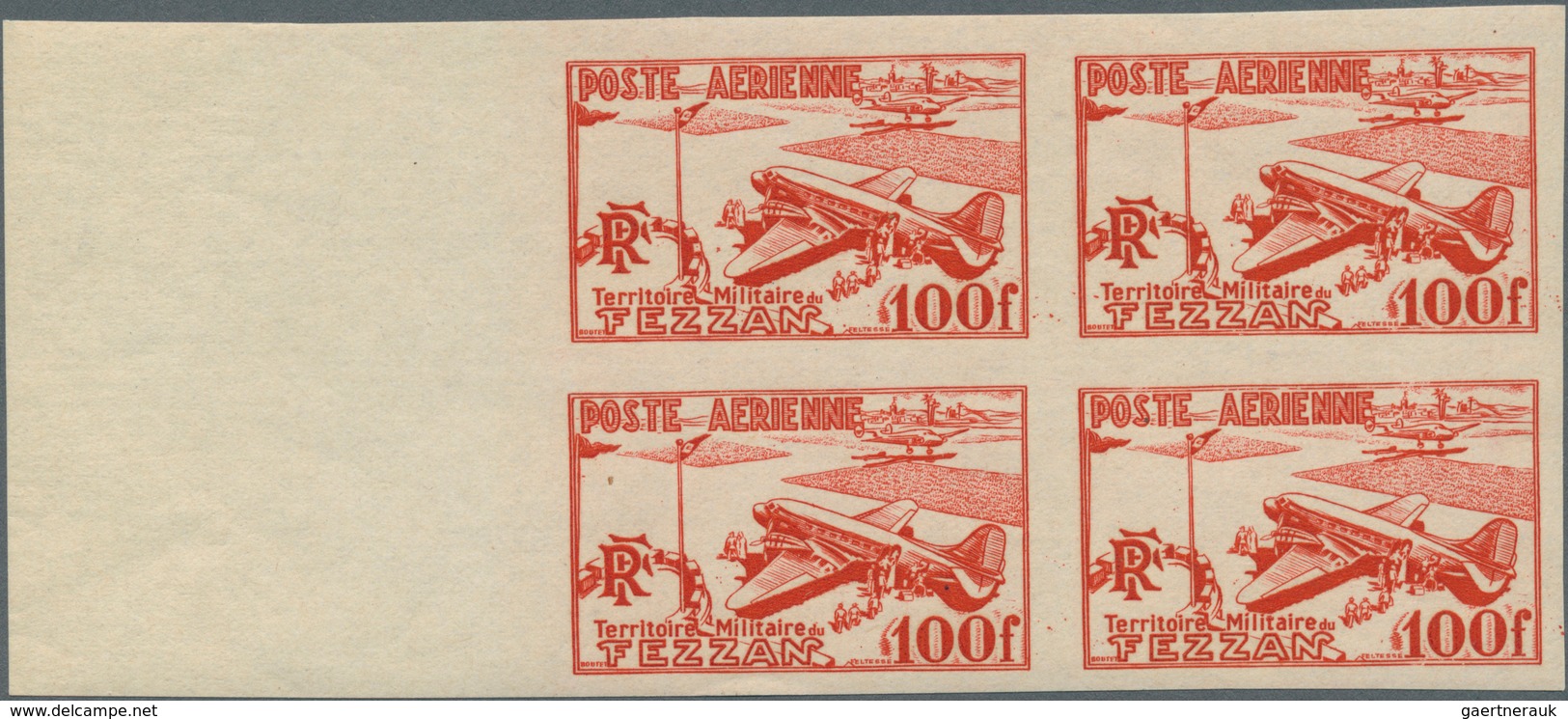 Fezzan: 1948, Imperf Air Mail Set Of Two Values In Margin Blocks Of Four, Mint Never Hinged, Fine An - Covers & Documents