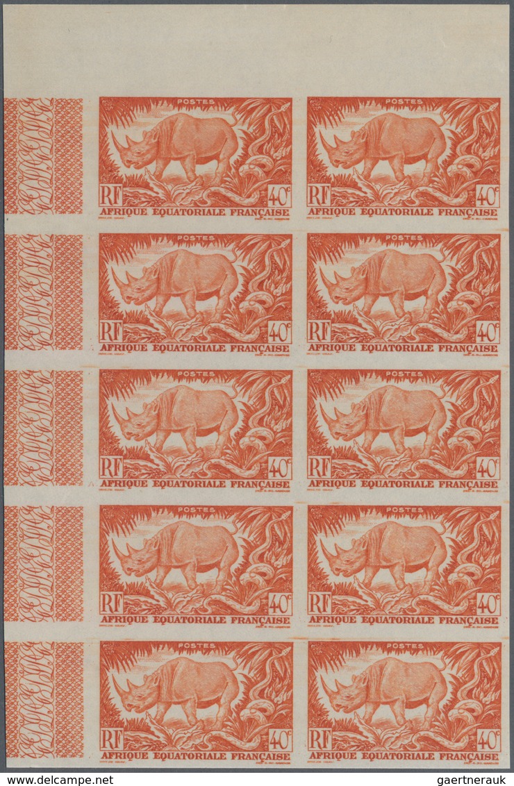 Französisch-Äquatorialafrika: 1947, definitive issue (Rhinoceros, jungle, mountains and native peopl