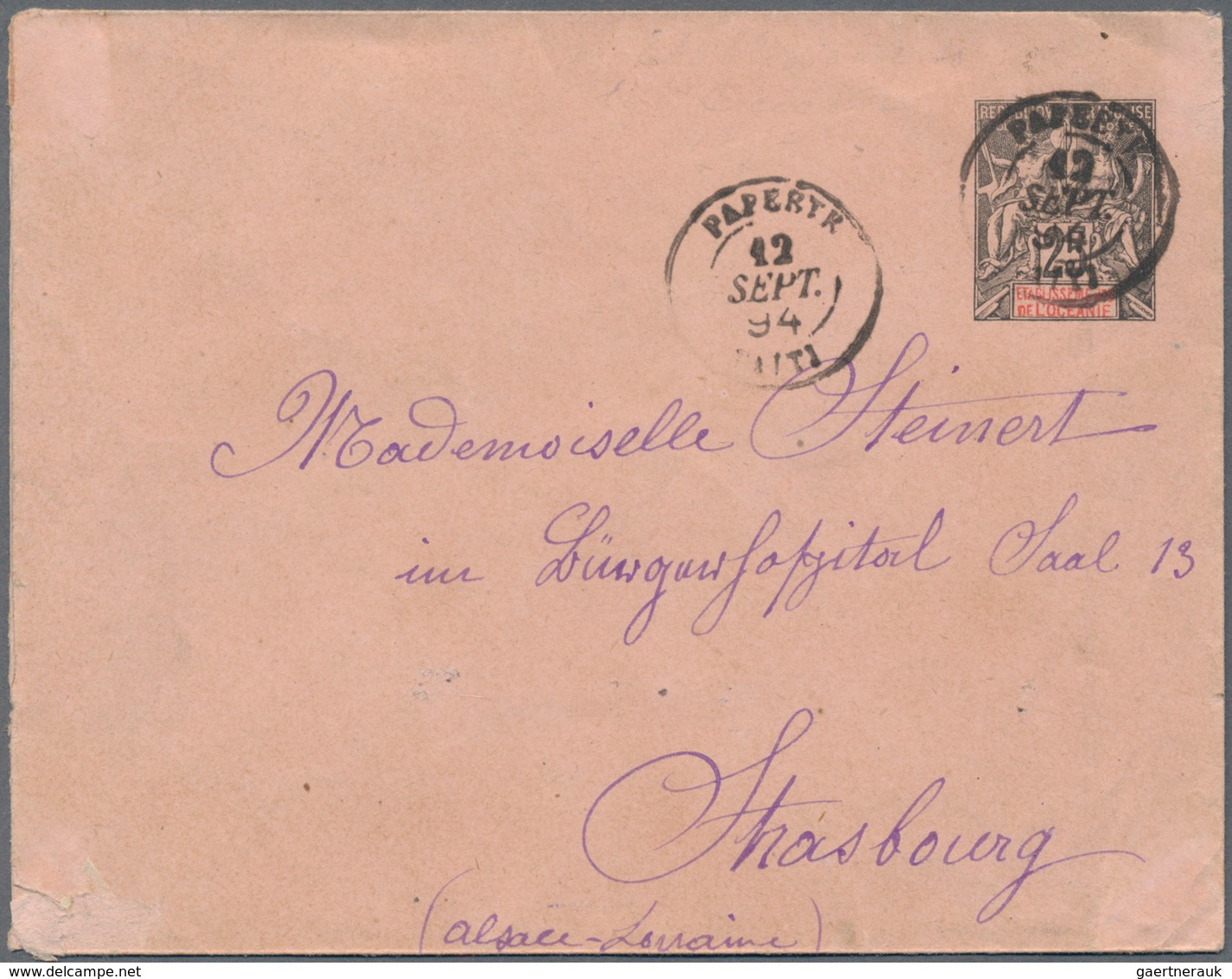 Französisch-Ozeanien: 1894, 25 C Black/red On Rose, Two Postal Stationery Envelopes In Different Siz - Altri & Non Classificati