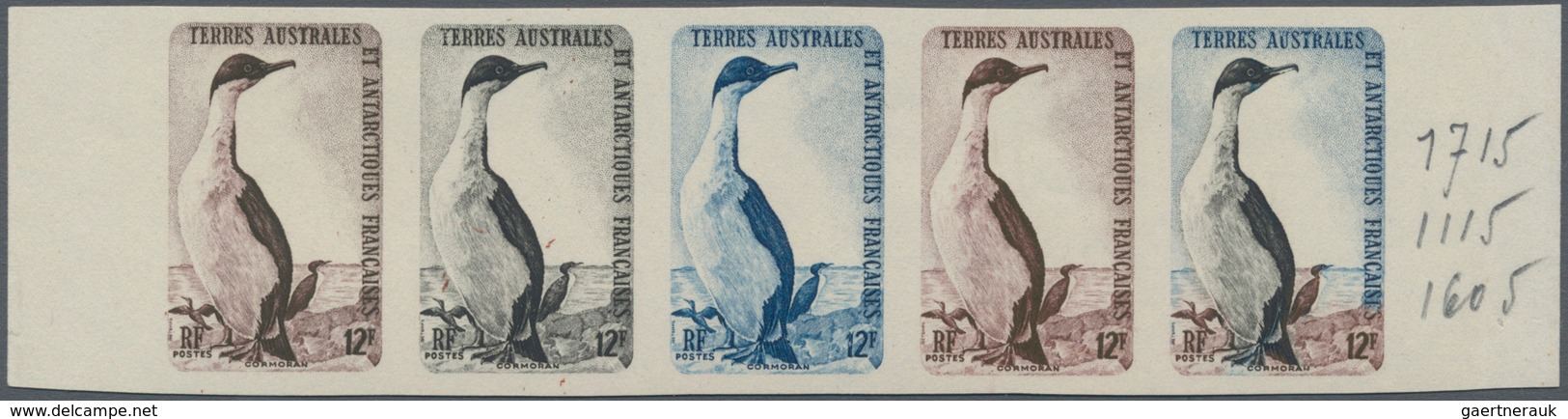 Französische Gebiete In Der Antarktis: 1959, 12fr. Cormorant, Imperforate Colour Proof, Marginal Str - Covers & Documents