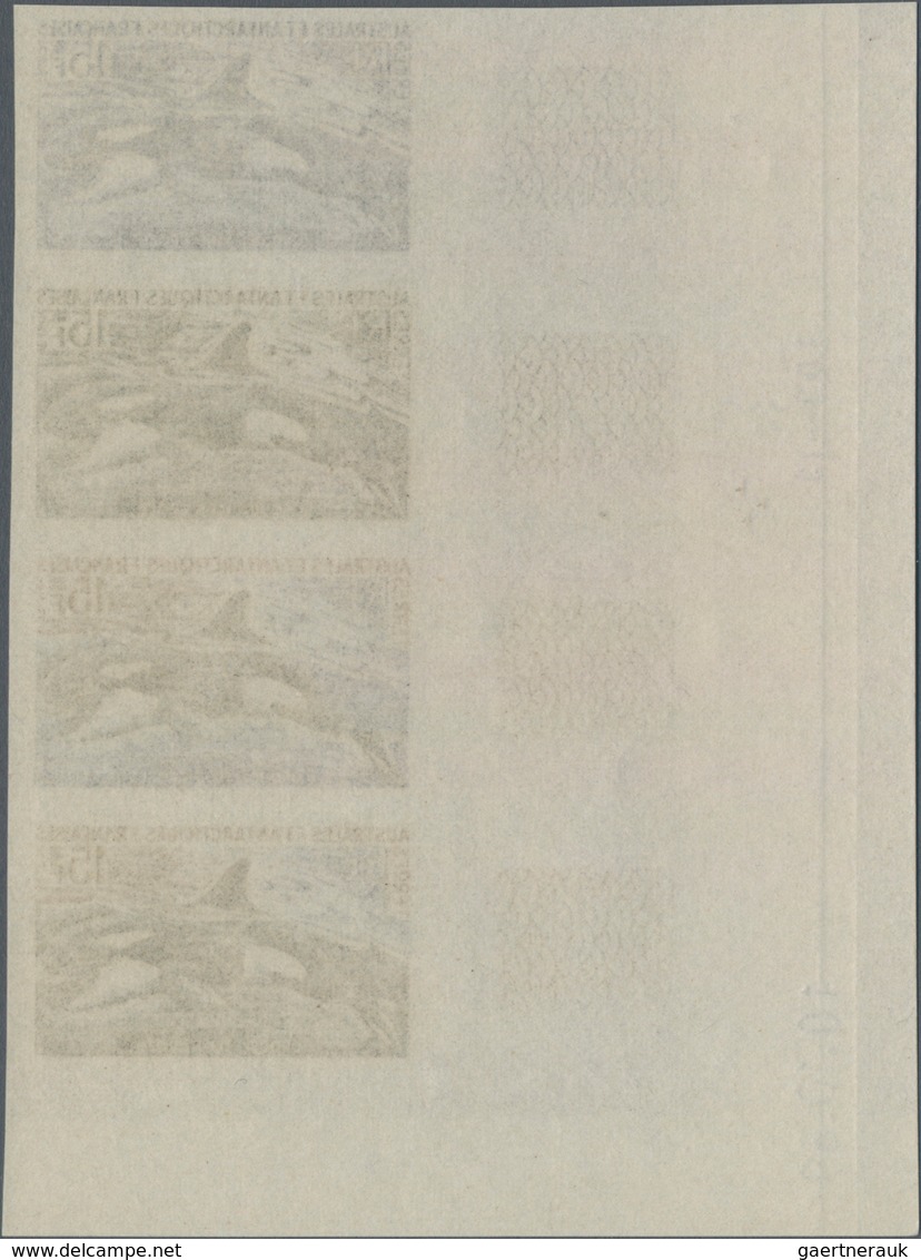 Französische Gebiete In Der Antarktis: 1969, 15fr. Orca, Imperforate Colour Proof, Marginal Strip Of - Briefe U. Dokumente