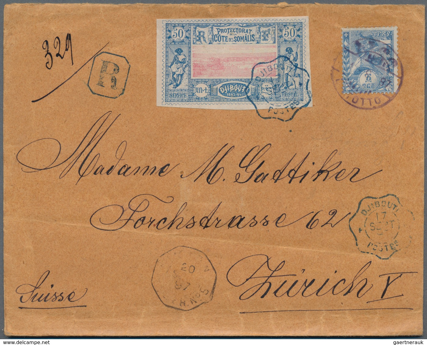 Französische Somaliküste: 1897, Combined Franking Ethiopia+French Somali Coast, Registered Cover Bea - Briefe U. Dokumente