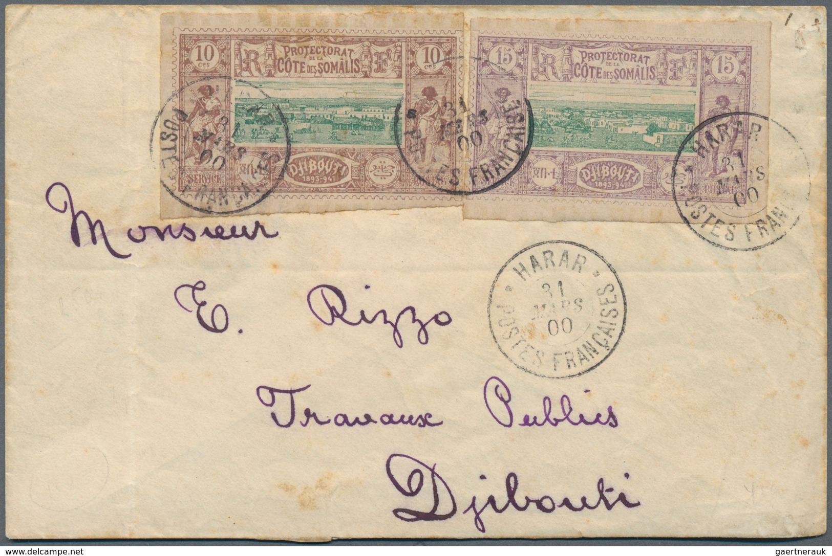 Französische Somaliküste: 1900, Used In Ethiopia, Views Of Djibouti 10c. Brown/green And 15c. Violet - Briefe U. Dokumente
