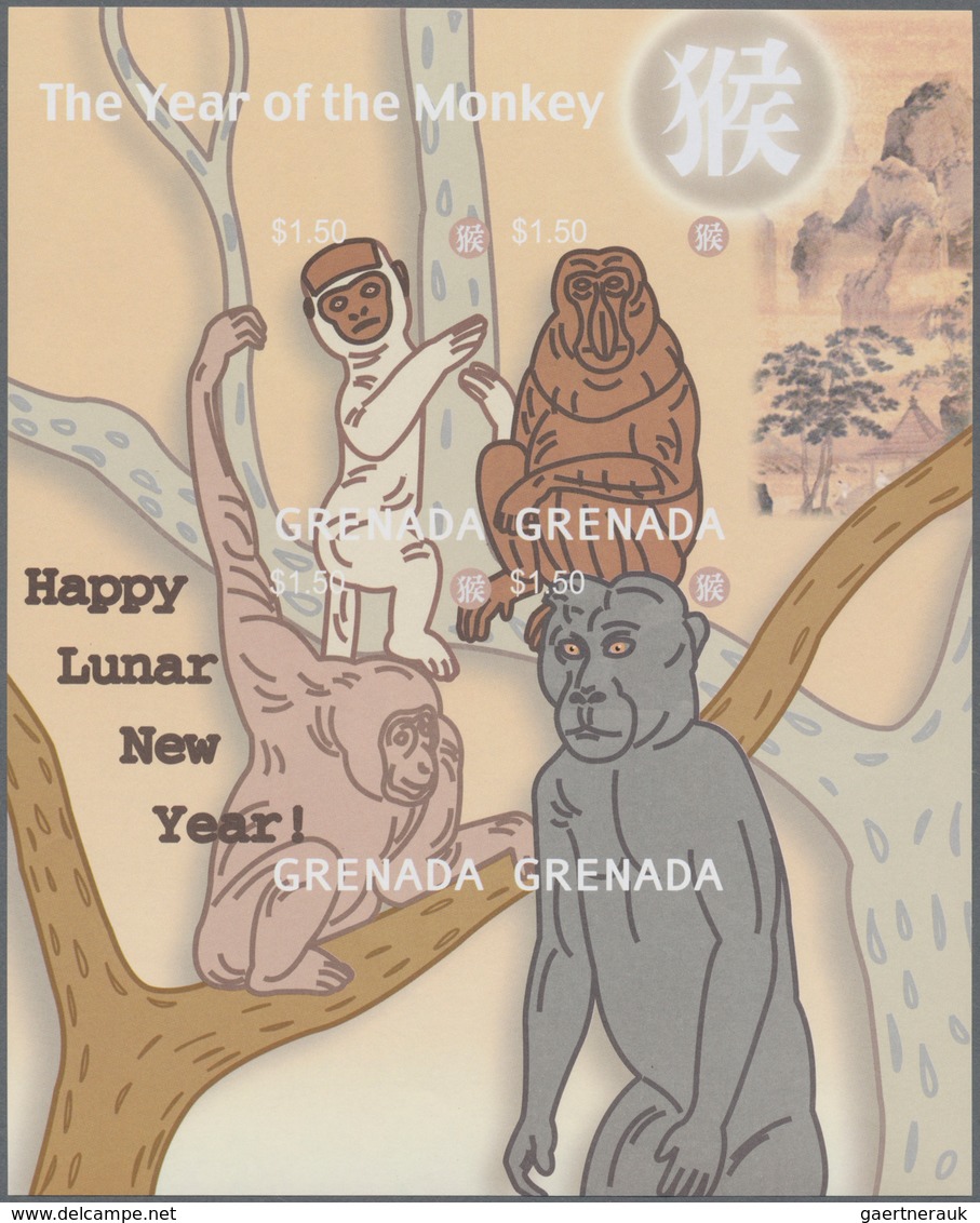 Grenada: 2004, Chinese New Year Of The Monkey Complete Set Of Four In An IMPERFORATE Sheetlet, Mint - Grenada (...-1974)