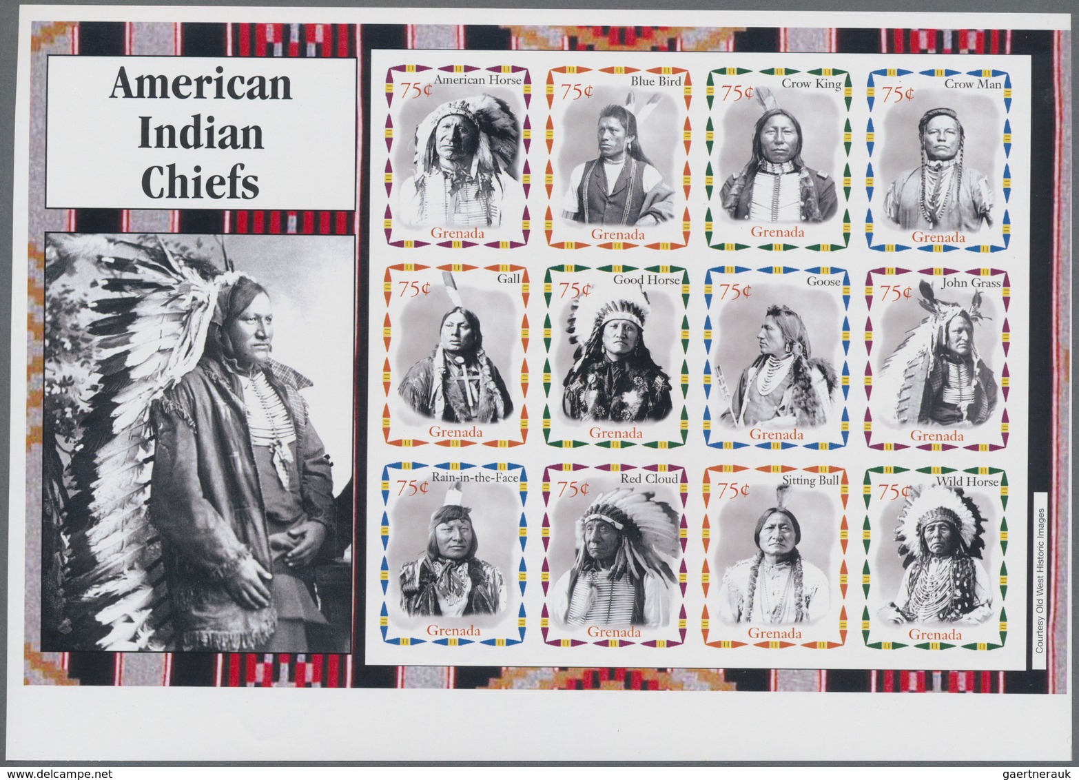 Grenada: 2004, American Indian Chiefs Complete Set Of Twelve In An IMPERFORATE Sheetlet With Margins - Grenada (...-1974)