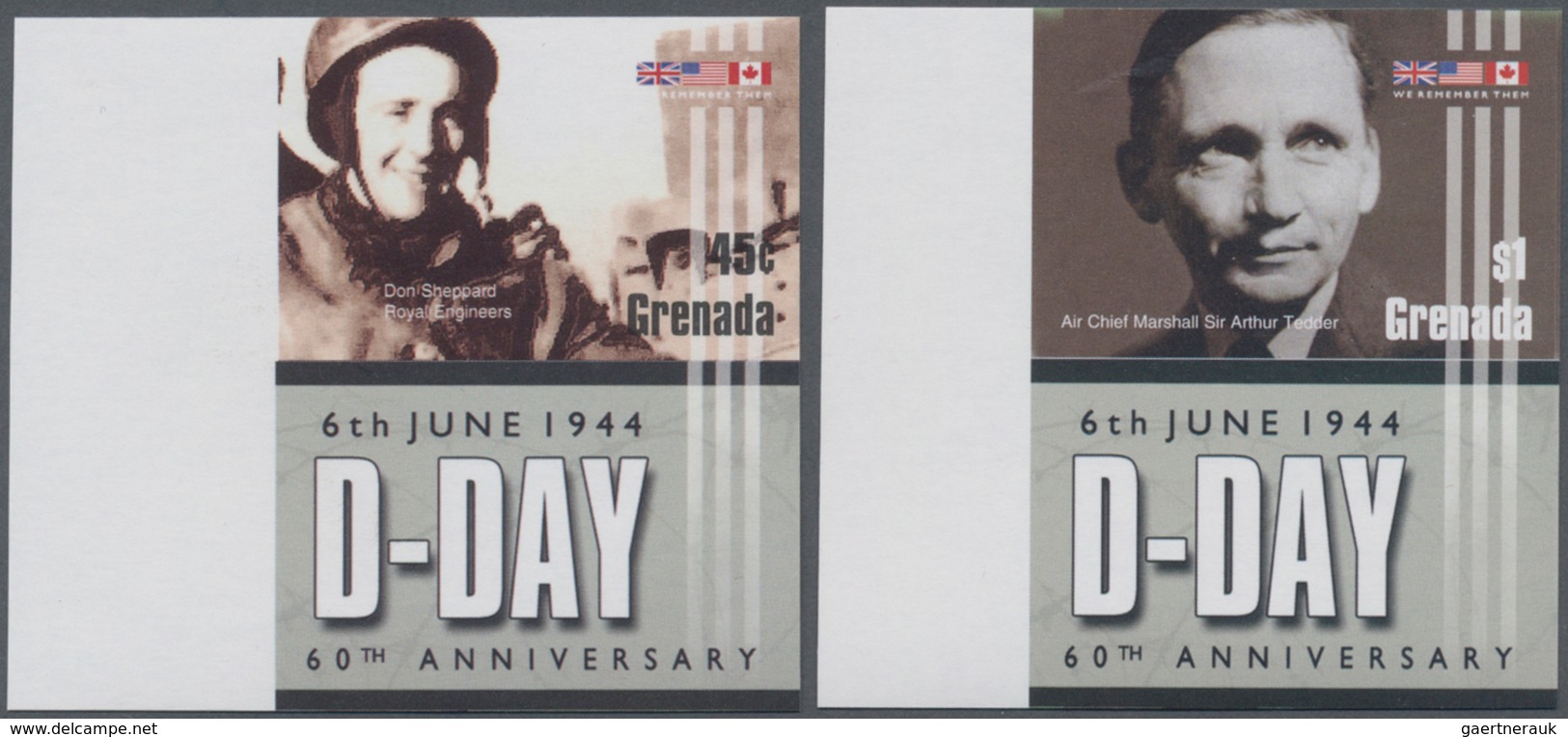 Grenada: 2004, 60th Anniversary Of D-Day Complete IMPERFORATE Set Of Four With Printed Labels At Bot - Grenada (...-1974)