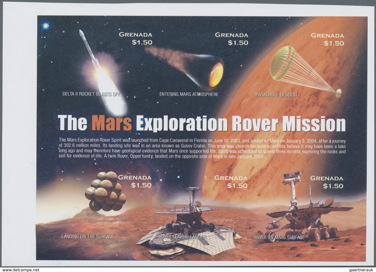 Grenada: 2004, The Mars Exploration Rover Mission Complete Set Of Six In An IMPERFORATE Sheetlet Wit - Grenada (...-1974)