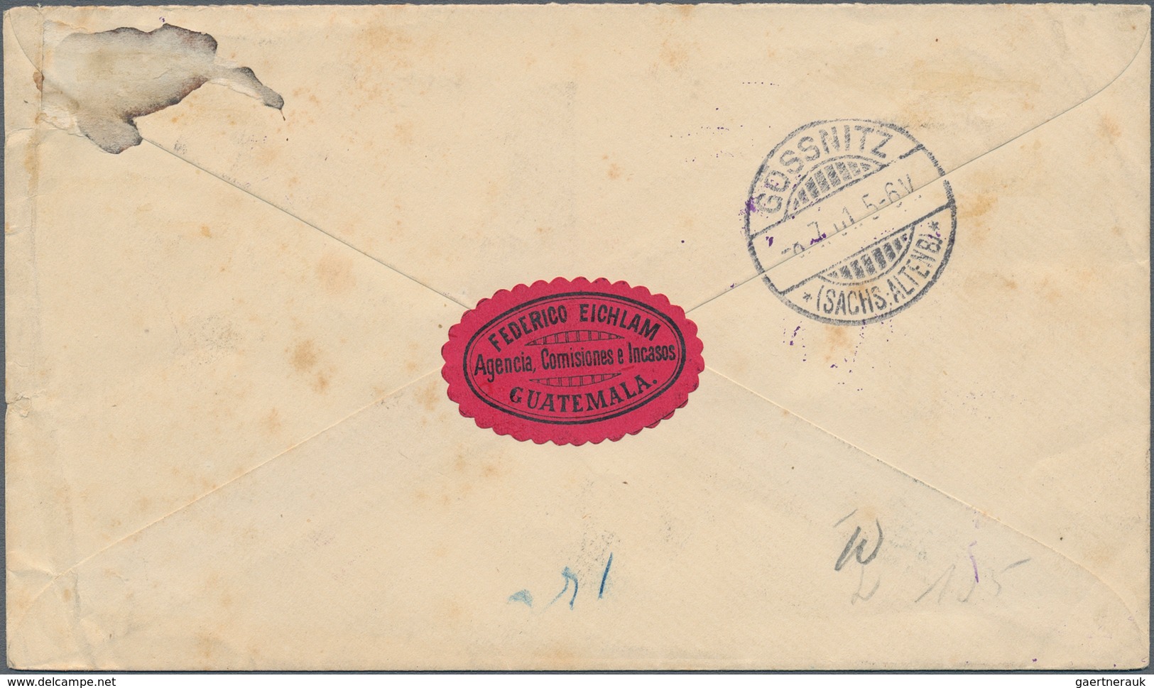 Guatemala - Ganzsachen: 1901, Used Postal Stationery Envelope 5 Centavos Blue On Cream, Sent By Regi - Guatemala