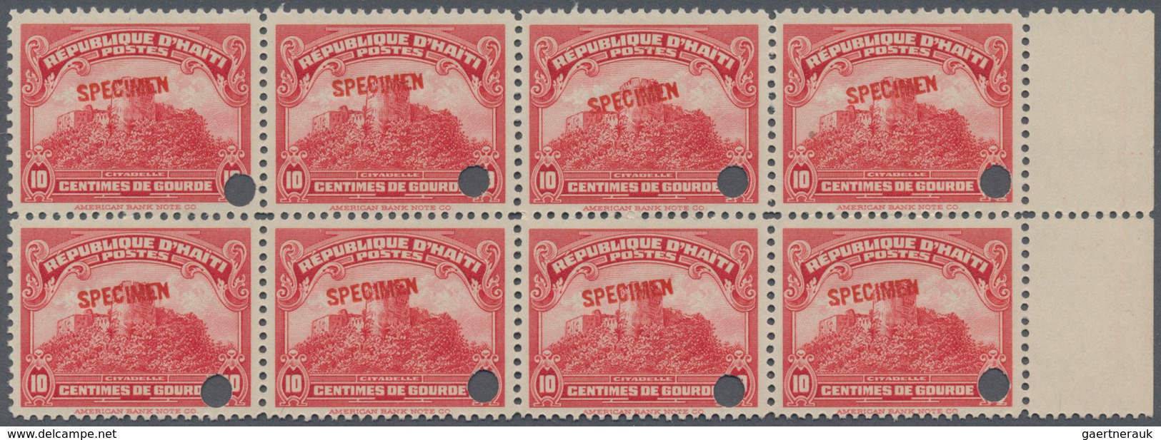 Haiti: 1924, Definitive Issue 10c. Carmine-rose 'St. Christopher Citadel' With Punch Hole And Red Op - Haiti