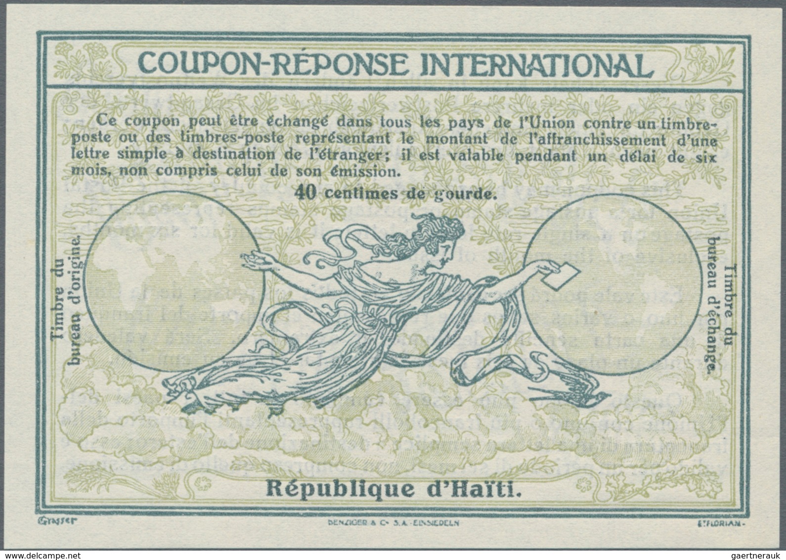 Haiti: 1925. International Reply Coupon 40 Centrimes De Gourde (Stockholm Type). Collector's Item Fr - Haiti