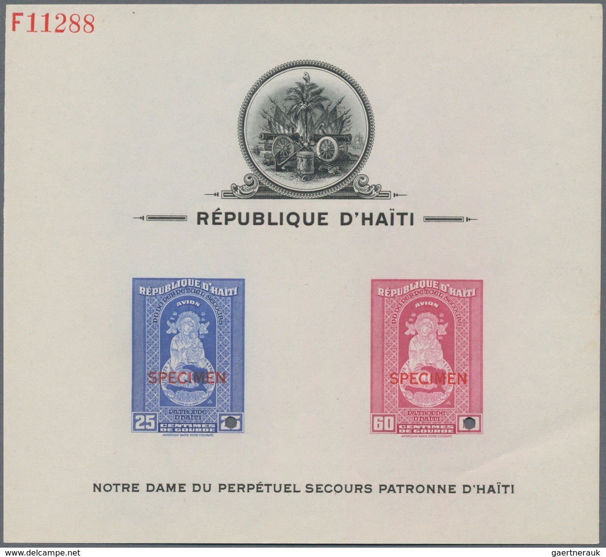 Haiti: 1942, The Virgin (Patroness of Haiti) complete set of six perf. or imperf. miniature sheets a